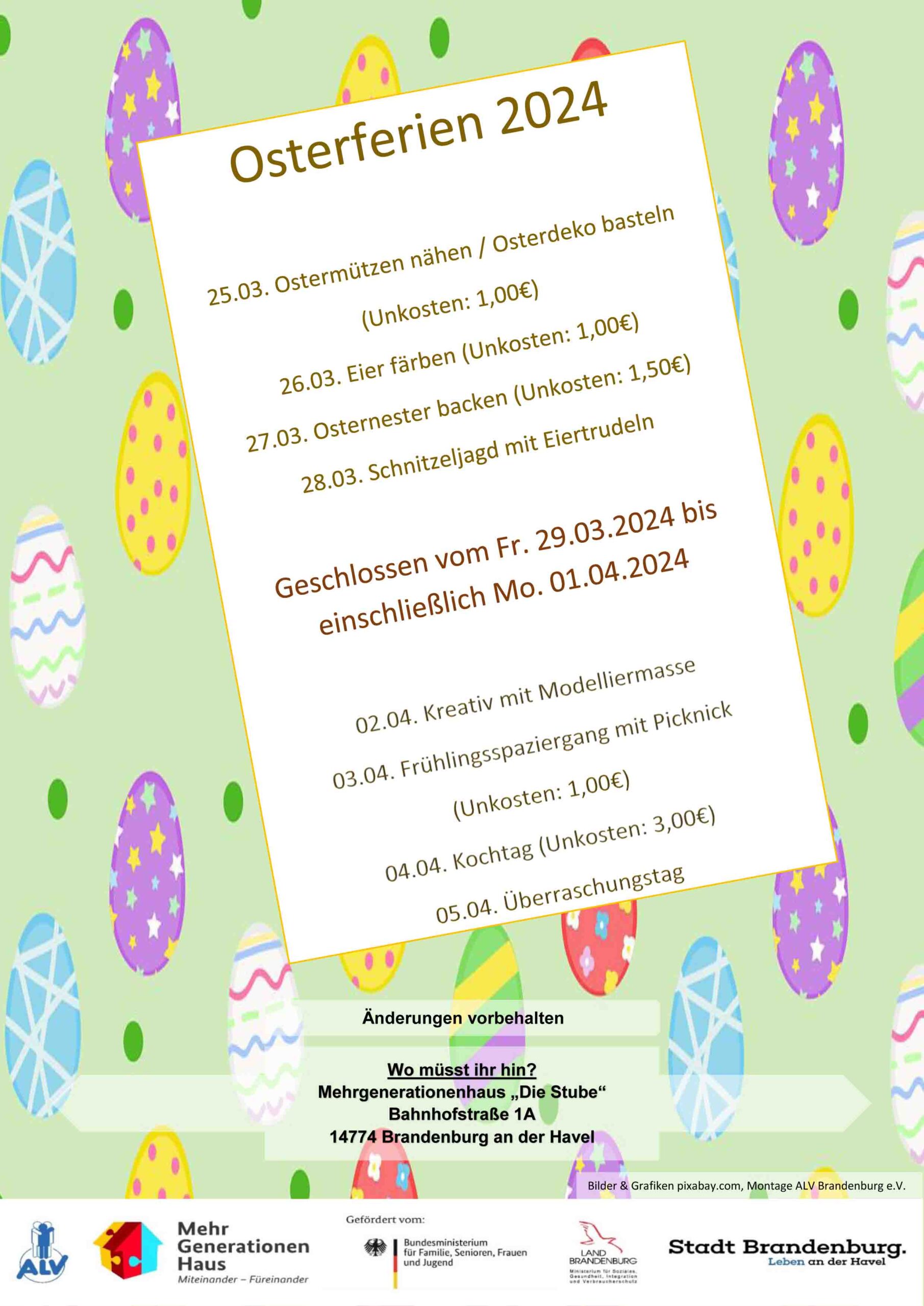 MGH "Die Stube" Ferienplan Ostern 2024 Brandenburg live